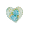 Gold Foil Zanfirico Millefiori Heart 19mm Opal Aqua, Murano Glass Bead