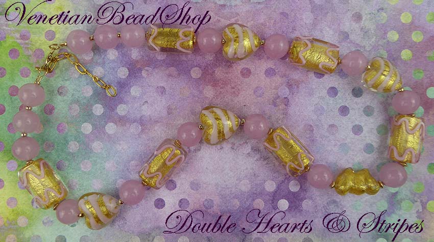 Double Hearts and Pink Stripes Necklace Free Design