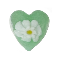 Opalino Green Murano Glass Heart Bead with White Daisy Murrine 13 mm