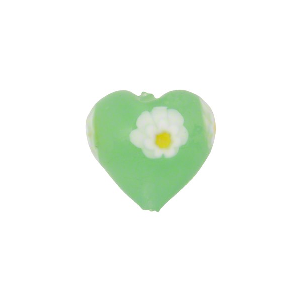 Authentic Murano Glass Heart Bead Green Millefiori Daisy 13mm 