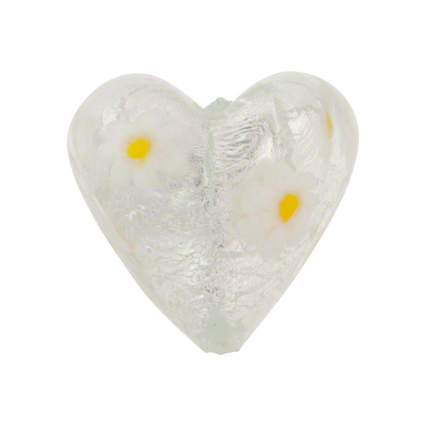Yellow Daisy Millefiori Heart Silver 20mm Flowers Venetian Bead 