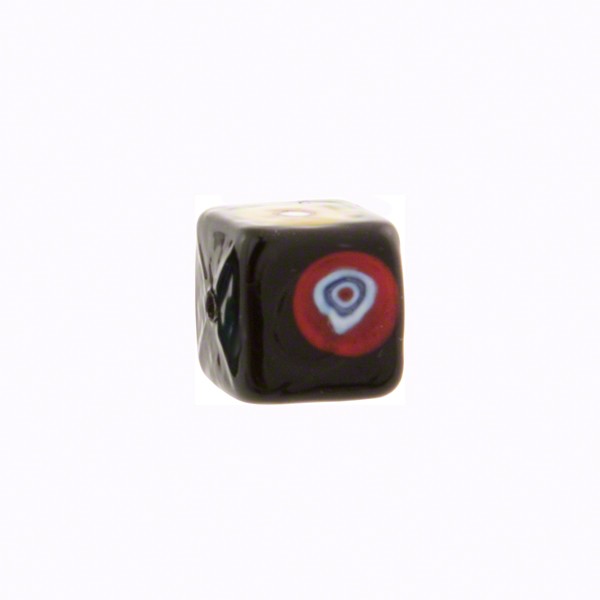 Murano Glass Bead Multi Millefiori Cubes 10mm Black 