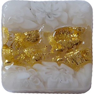 Venetian Glass Bead Lace and Flowers 24kt Gold Foil Round 